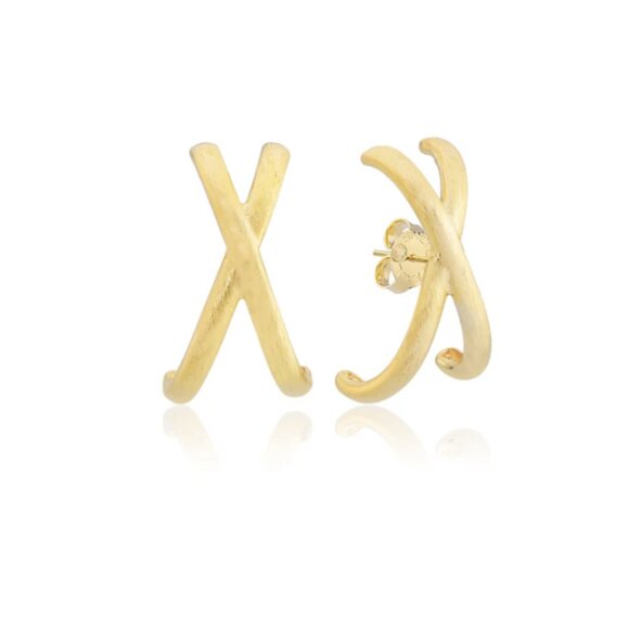Sheila Fajl Crisscross Brushed Gold X Studs Earrings - Picture 1 of 5
